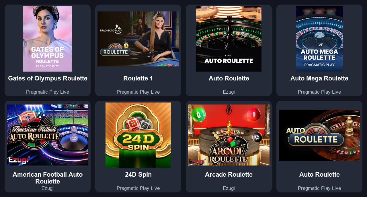 Copertine di roulette e giochi live di Pragmatic Play ed Ezugi.